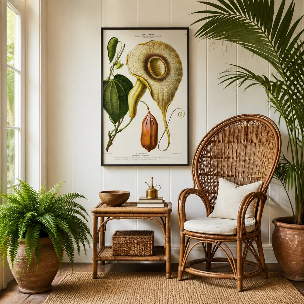 Pelican Flower Vintage Botanical Art Print in a styled room