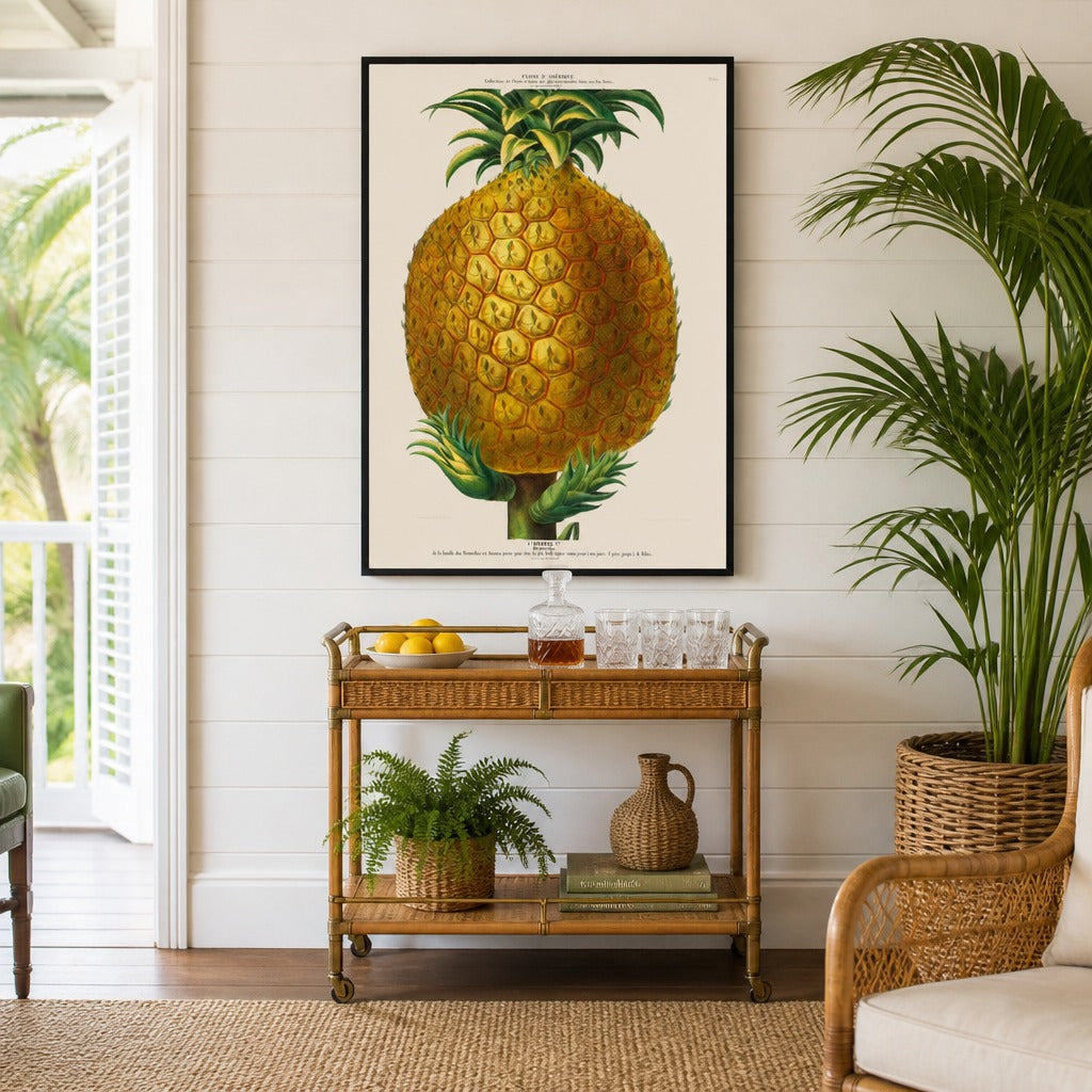 Pineapple Vintage Botanical Art Print in a styled room