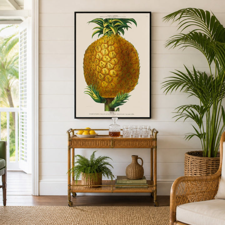 Pineapple Vintage Botanical Art Print in a styled room