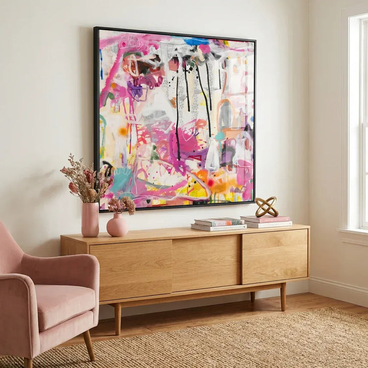 Room mockup featuring Pink Passion Abstract Art Print