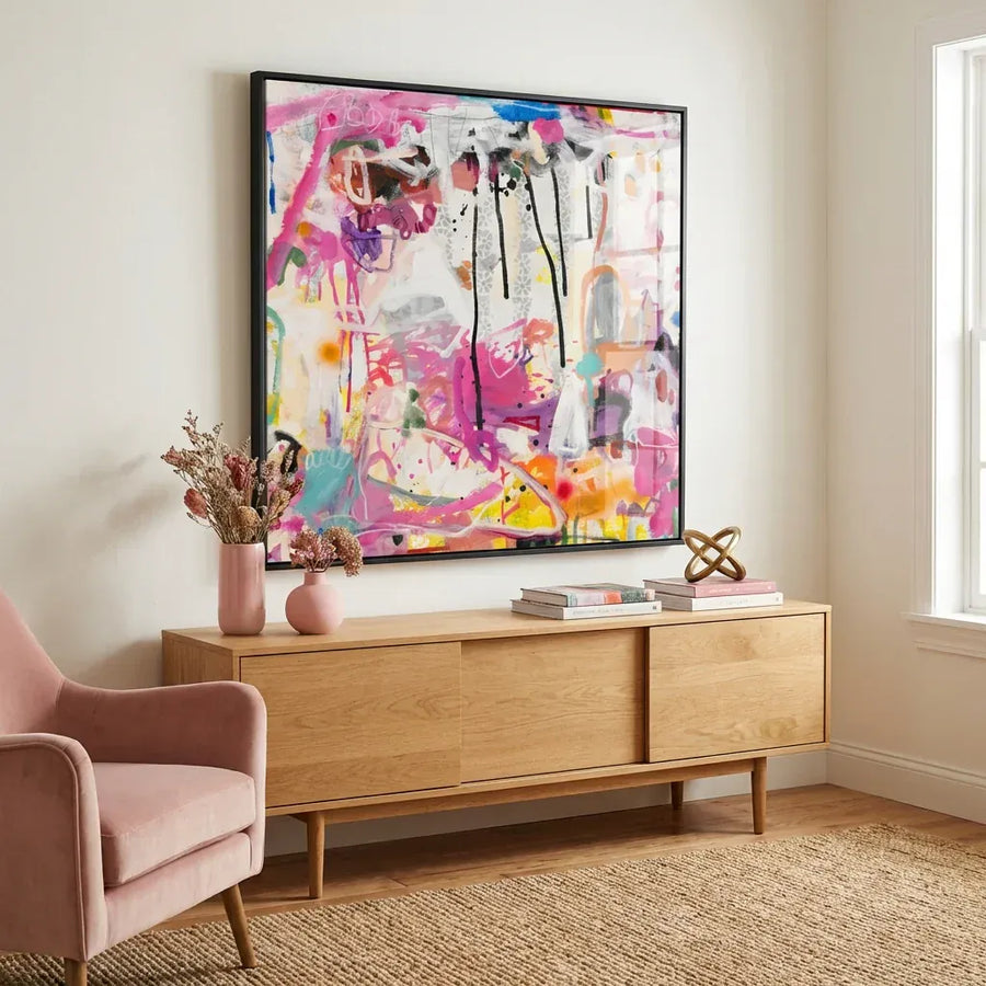 Pink Passion Abstract Art Print in a room setting