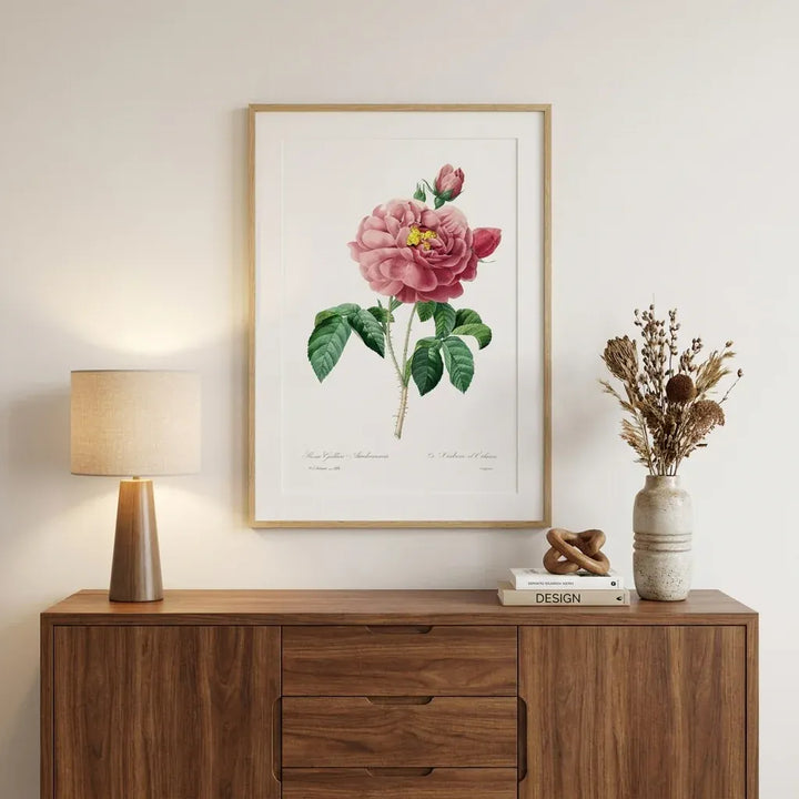 Room mockup featuring Pink Rose Vintage Botanical Art Print