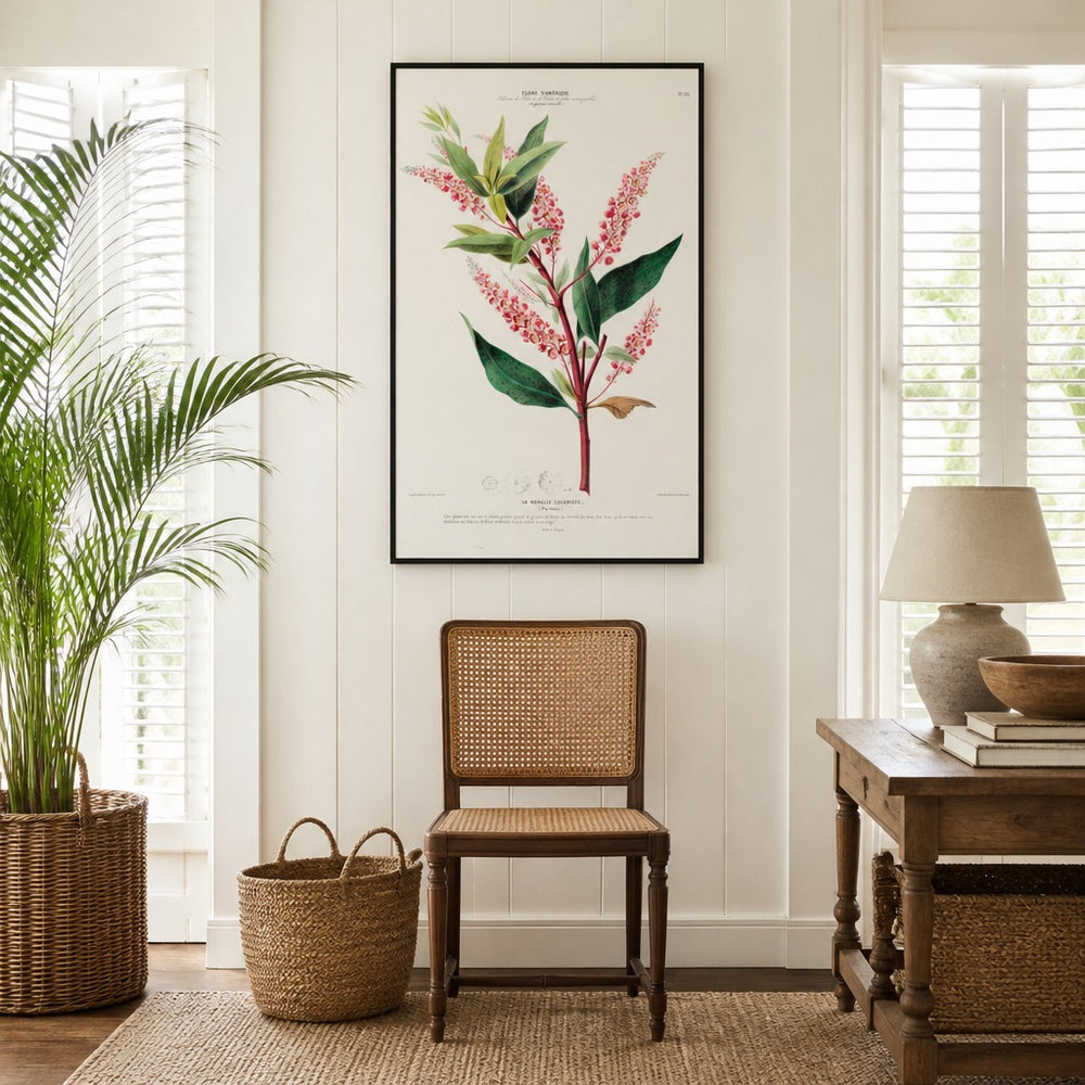 Pokeweed Vintage Botanical Art Print in a styled room