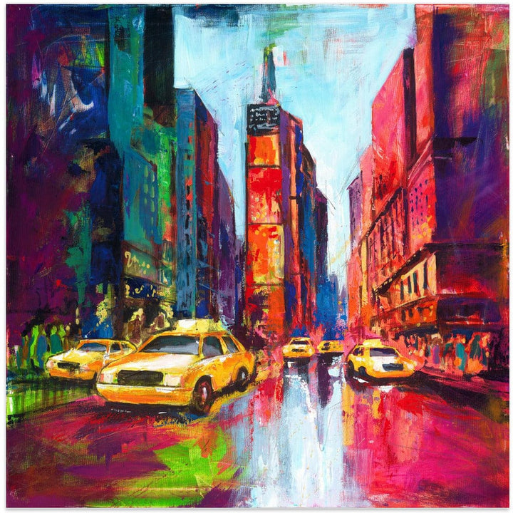 New York Times Square with Yellow Cabs by Renate Holzner Print