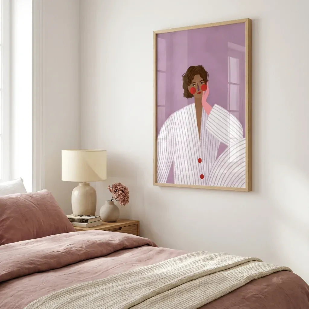 Reflection in Rose Tones Art Print shown in a styled room