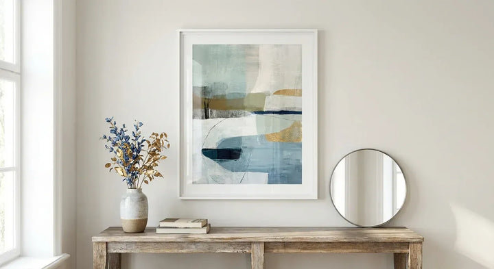 Room mockup featuring Resting On A Winter Pondi - Abstract Art Print By Dorothy Fagan