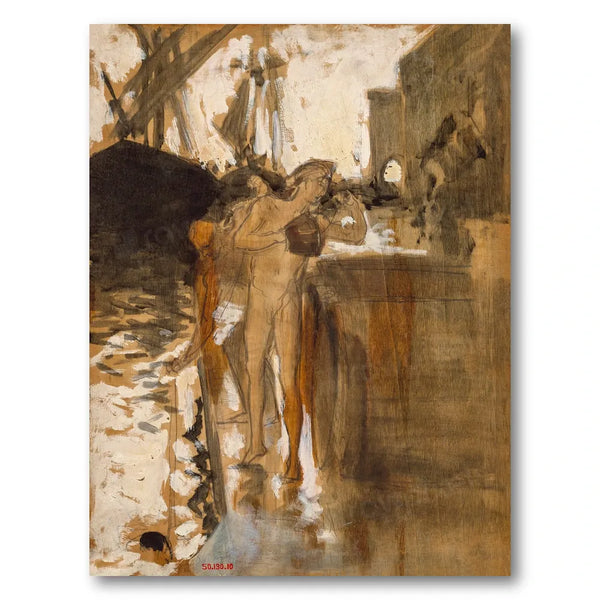 The Balcony, Spain and Two Nude Bathers Standing on a Wharf Art Print