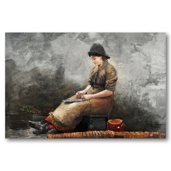 A Fishergirl Baiting Lines by Winslow Homer Art Print