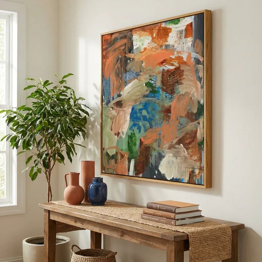 Rustic Mosaic Abstract Art Print in a room setting