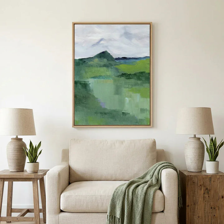 Room mockup featuring Serene Hillside View 6 Art Print
