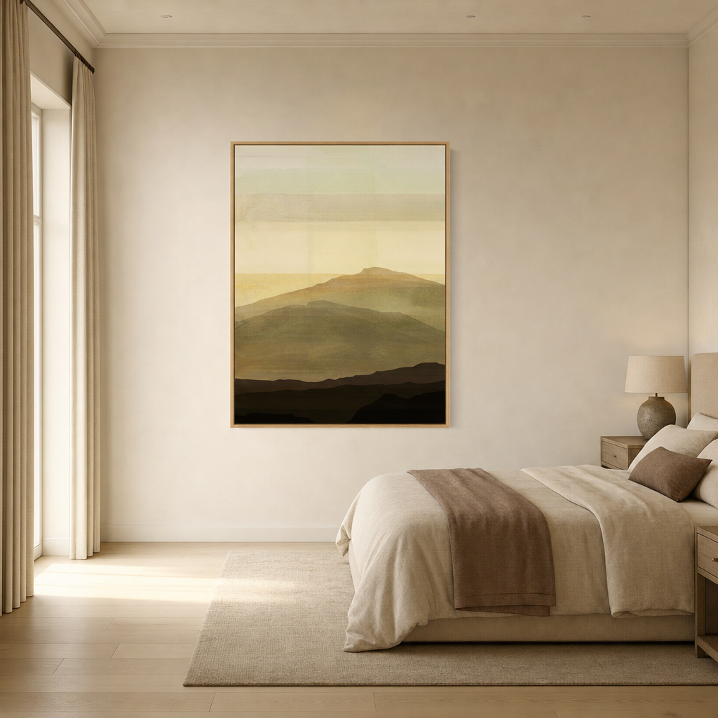 Serene Ochre Horizon 2 Large Canvas Art shown in a styled room
