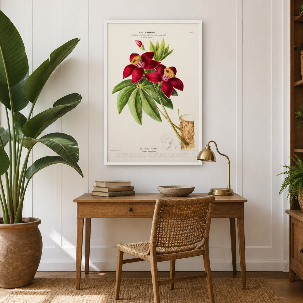Silk Cotton Tree Flower Vintage Botanical Art Print in a styled room