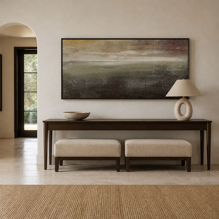 Sleepy Mist Large Canvas Art above an entrance-hall console