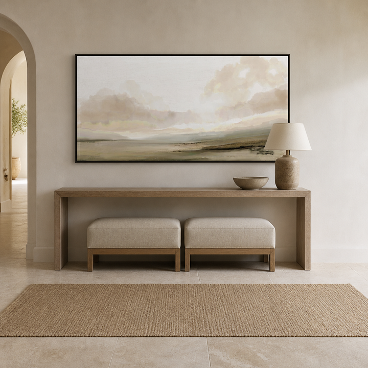 Southern Horizon Calm Large Canvas Art above an entrance-hall console