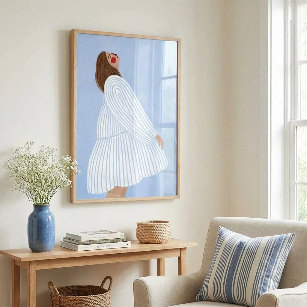 Striped Elegance: Poise &amp; Palette Art Print shown in a styled room
