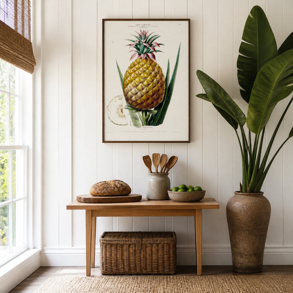 Sugarloaf Pineapple Vintage Botanical Art Print in a styled room