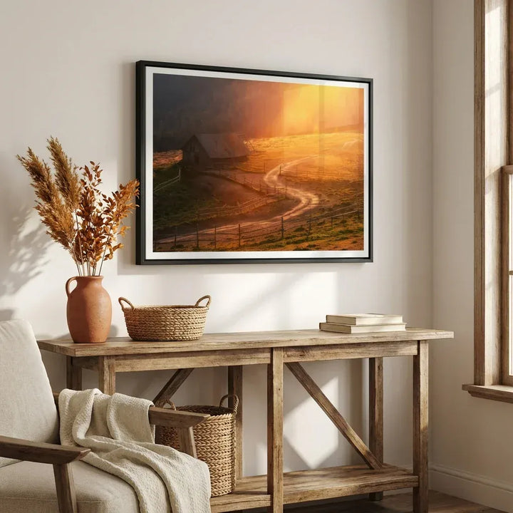 Room mockup featuring Sunlit Country Path Photo Print