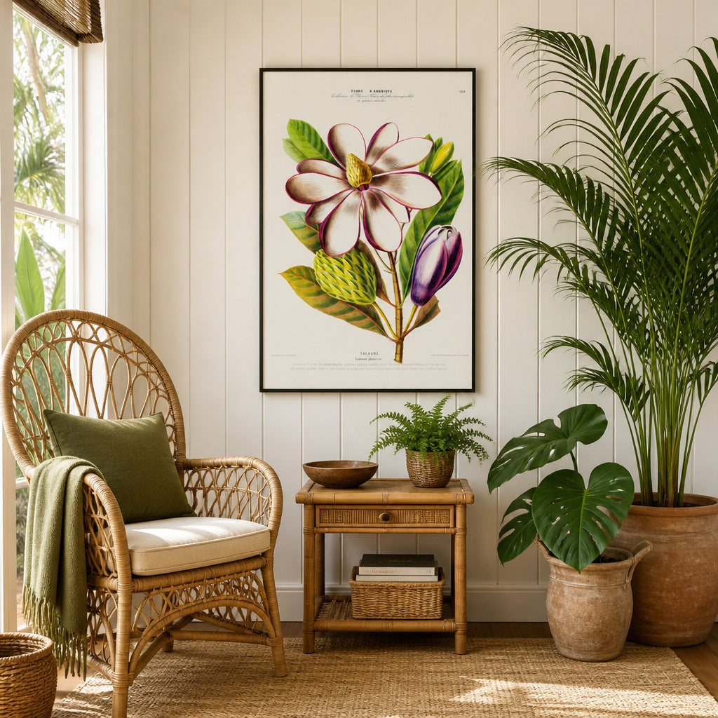Talauma Magnolia Vintage Botanical Art Print in a styled room
