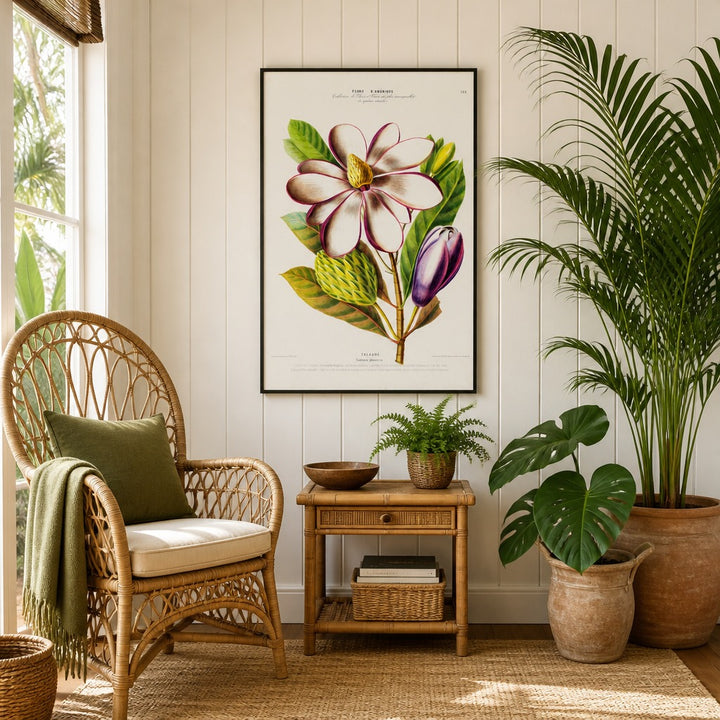Talauma Magnolia Vintage Botanical Art Print in a styled room