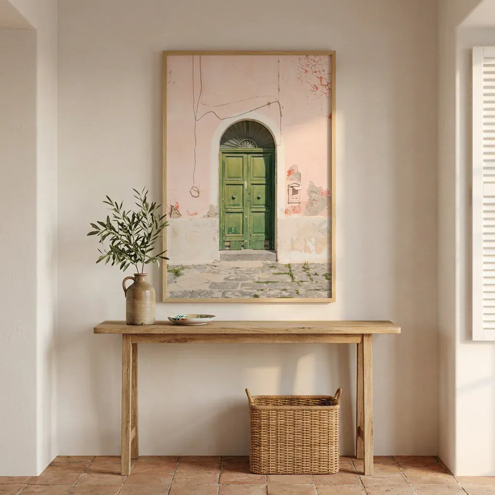 Room mockup featuring The Green Door Mediterranean Art Print