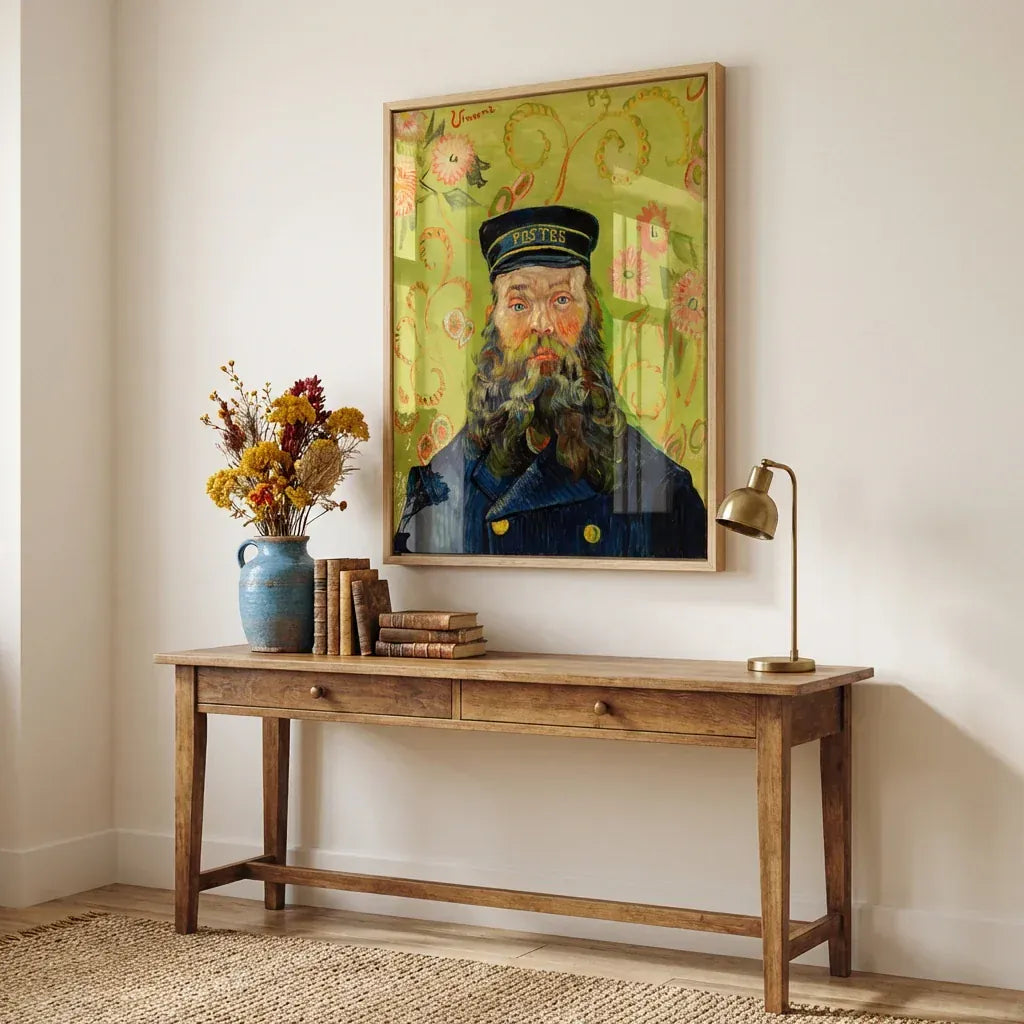 The Postman by Vincent Van Gogh shown in a styled room