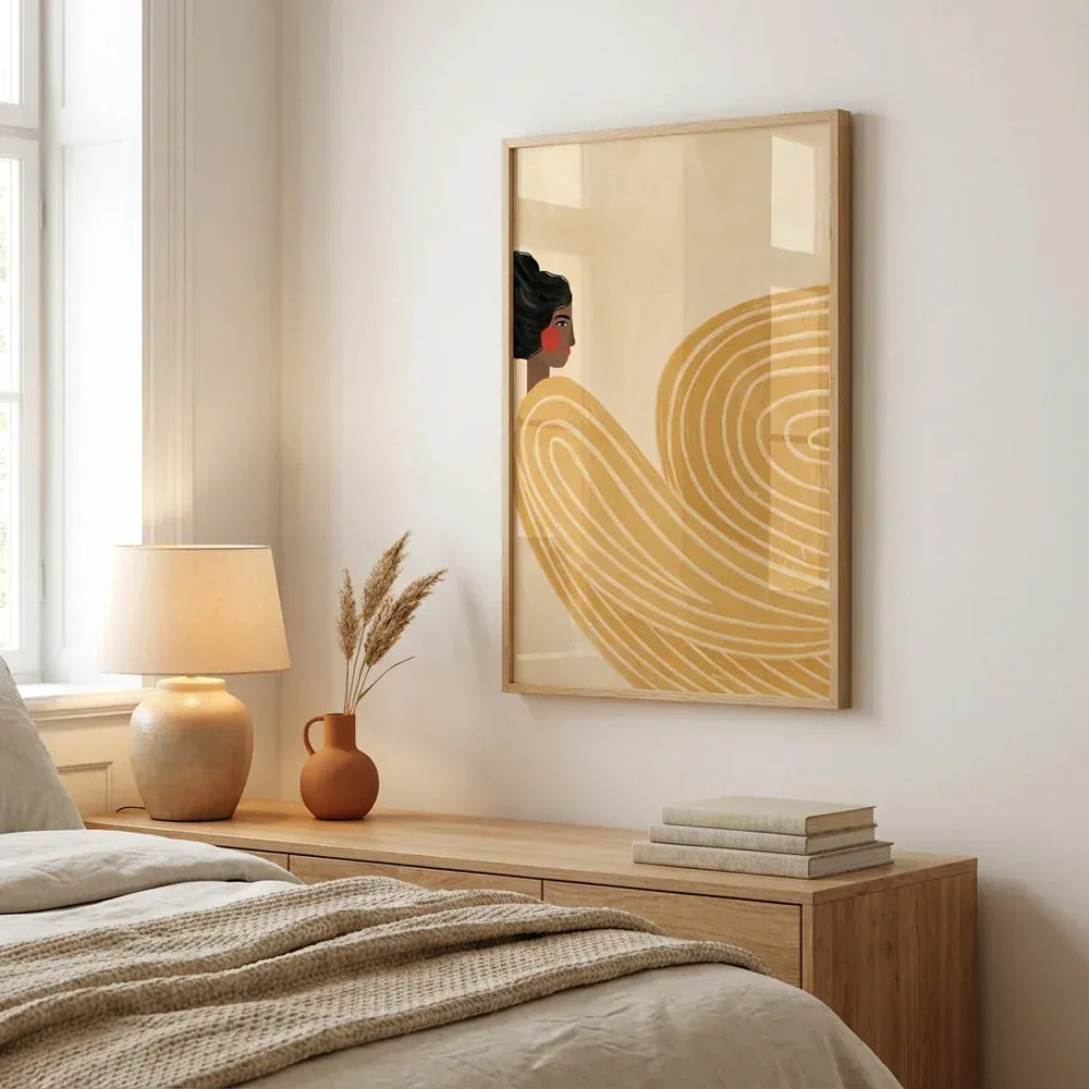 Room mockup featuring The Woman With the Yellow Stripes Art Print