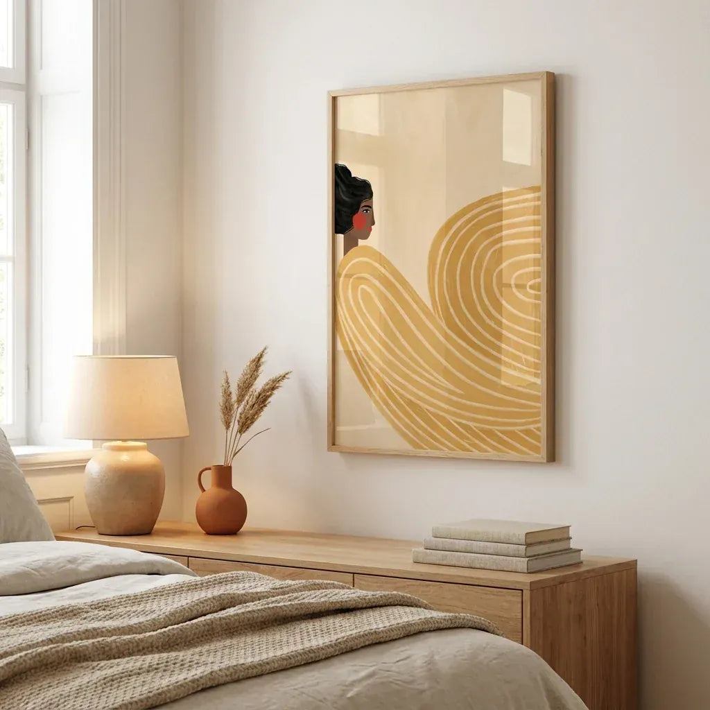 Room mockup featuring The Woman With the Yellow Stripes Art Print