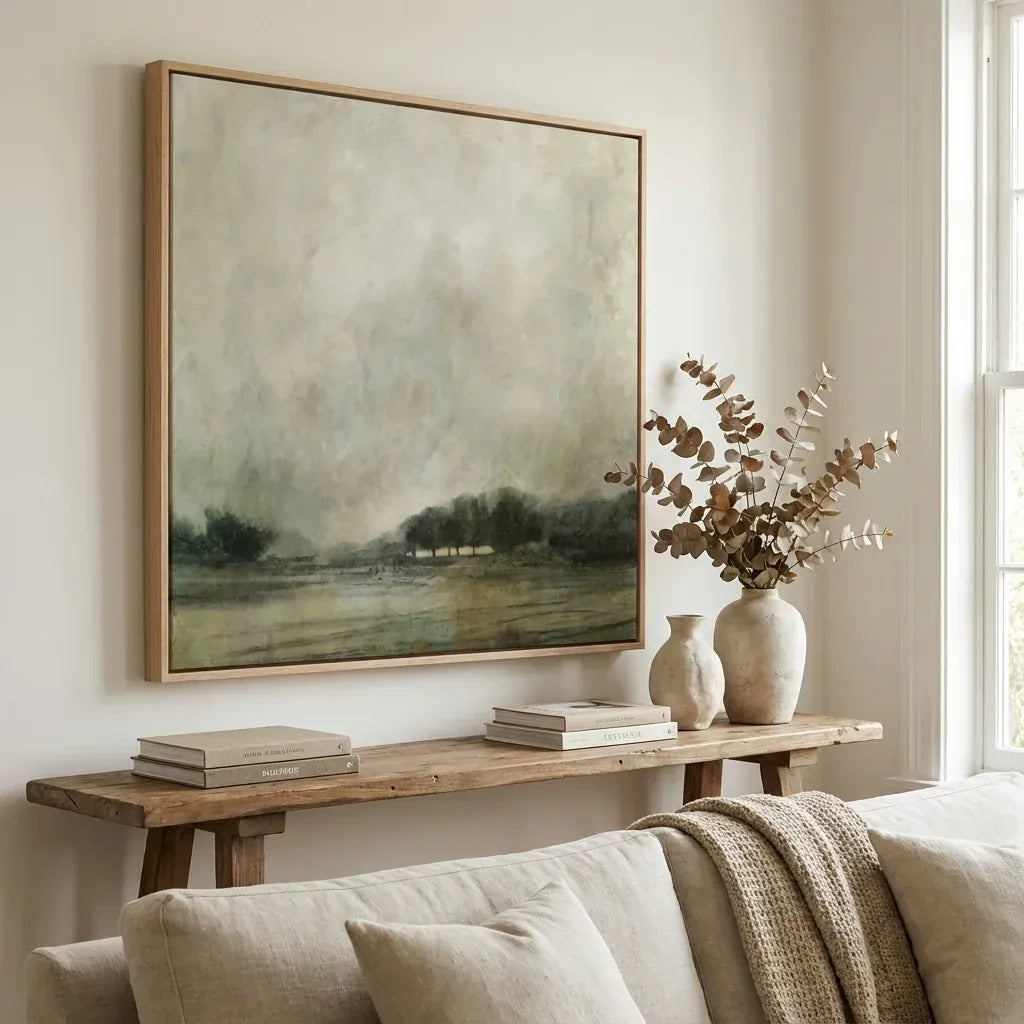 Room mockup featuring Through the Trees Abstract Landscape Art Print