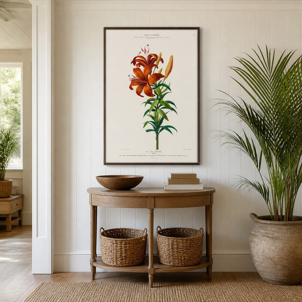 Tiger Lily Vintage Botanical Art Print in a styled room