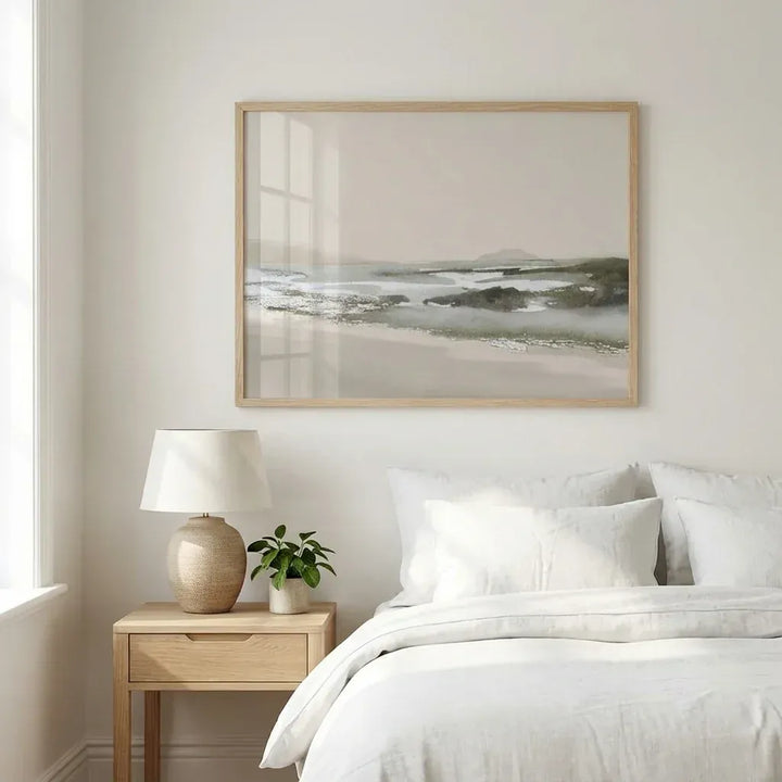 Room mockup featuring Tranquil Shoreline View Art Print