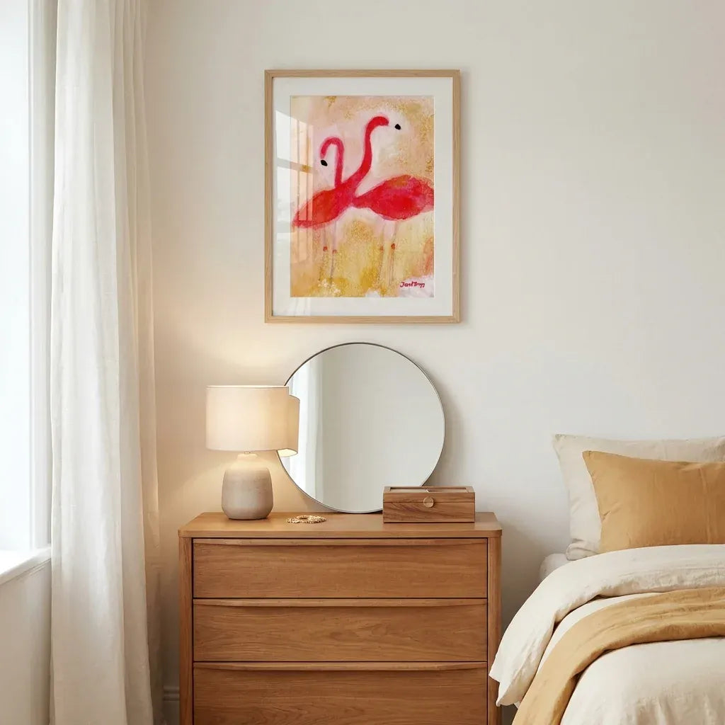 Room mockup featuring Tropical Flamingo Embrace