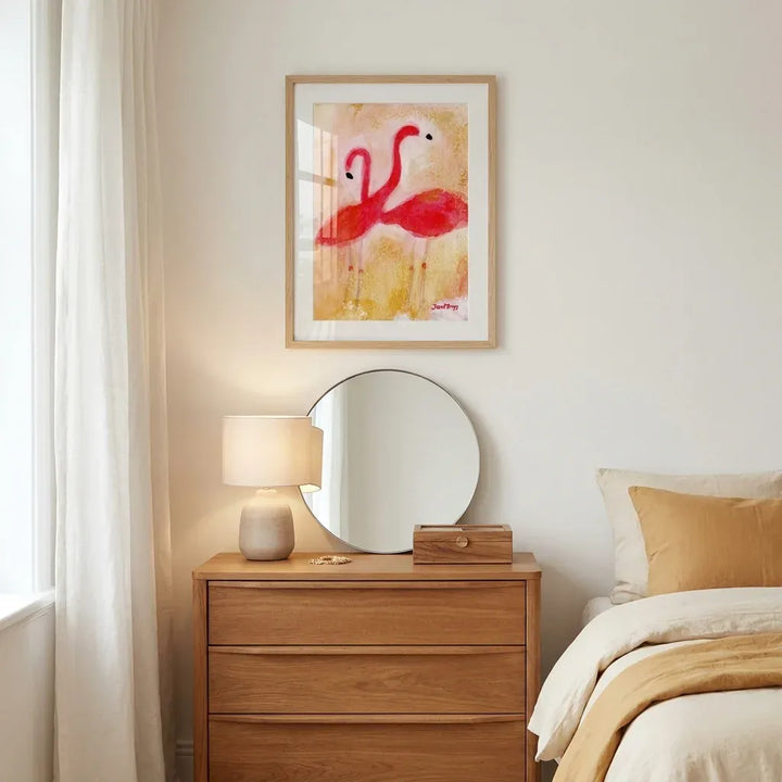 Room mockup featuring Tropical Flamingo Embrace