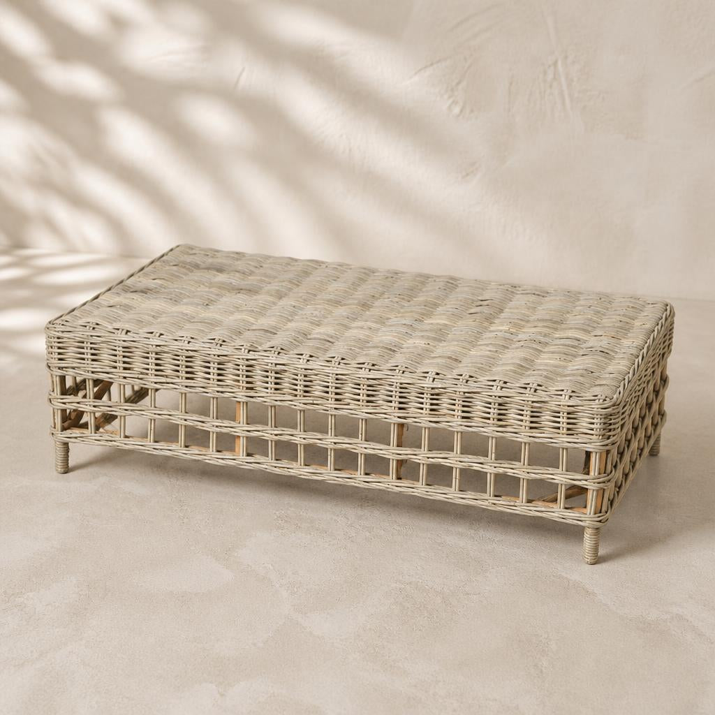 Rattan Ottoman Bench, studio view