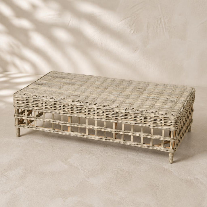 Rattan Ottoman Bench, studio view