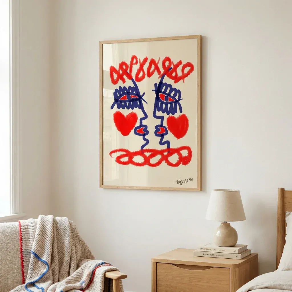 Room mockup featuring Two Faces Heart Connection Art Print