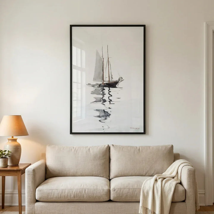 Room mockup featuring Two Masted Schooner with Dory by Winslow Homer Art Print