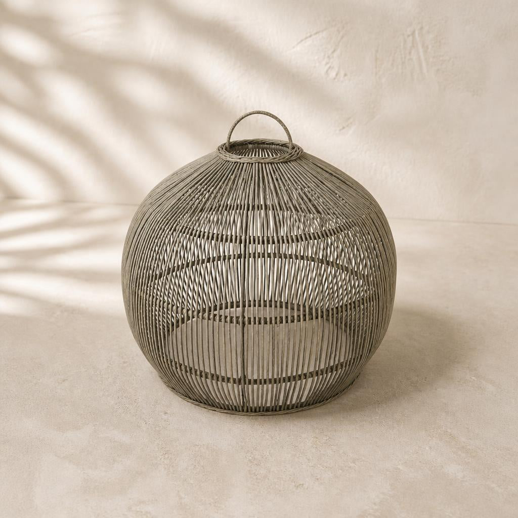 Weathered Rattan Ball Pendant Light, studio view