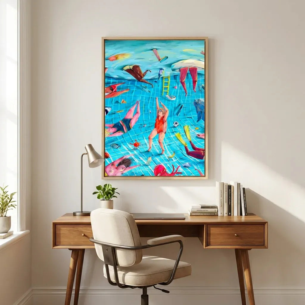 Surreal Pool Fun Art Print – Stone and Gray