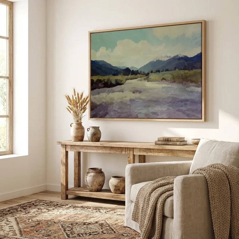 Room mockup featuring Valley River Abstract Landscape Art Print