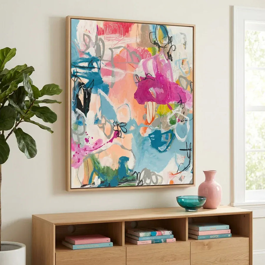 Vibrant Abstract Brushstroke Art Print in a room setting