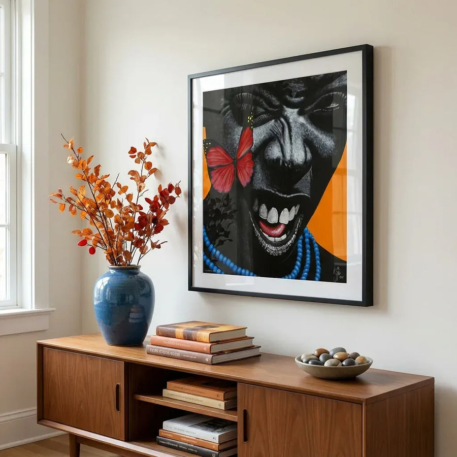 Vibrant Butterfly Portrait Art Print in a room setting