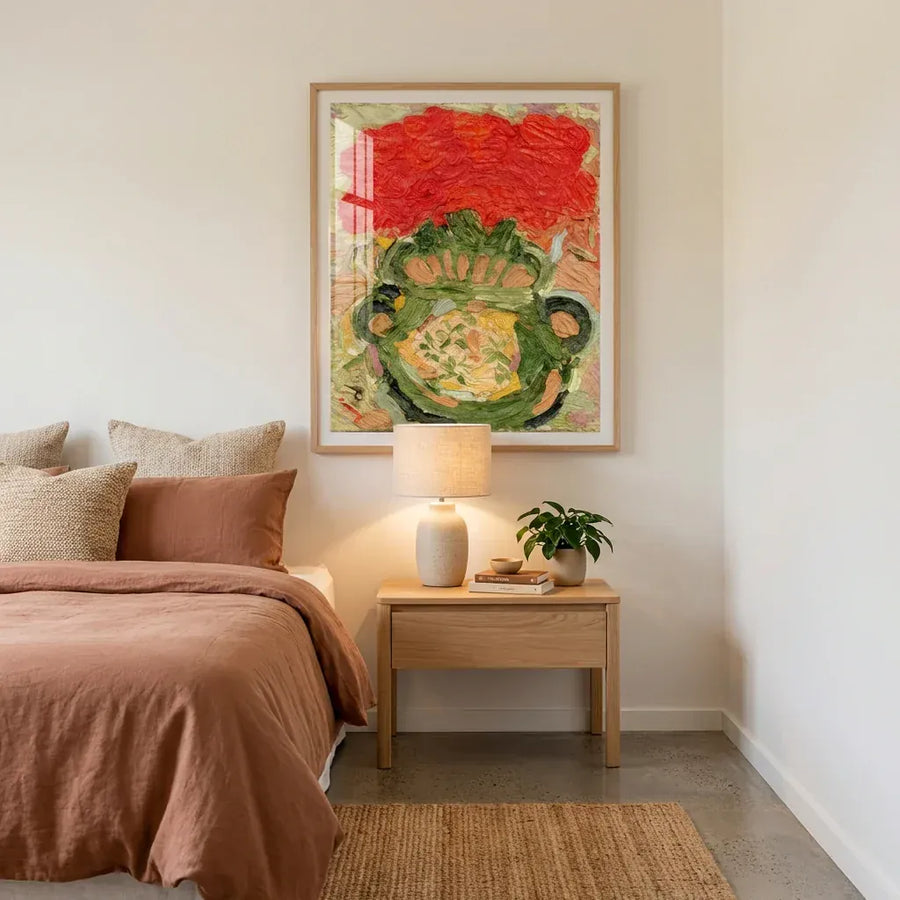 Vibrant Floral Vase Art Print in a room setting