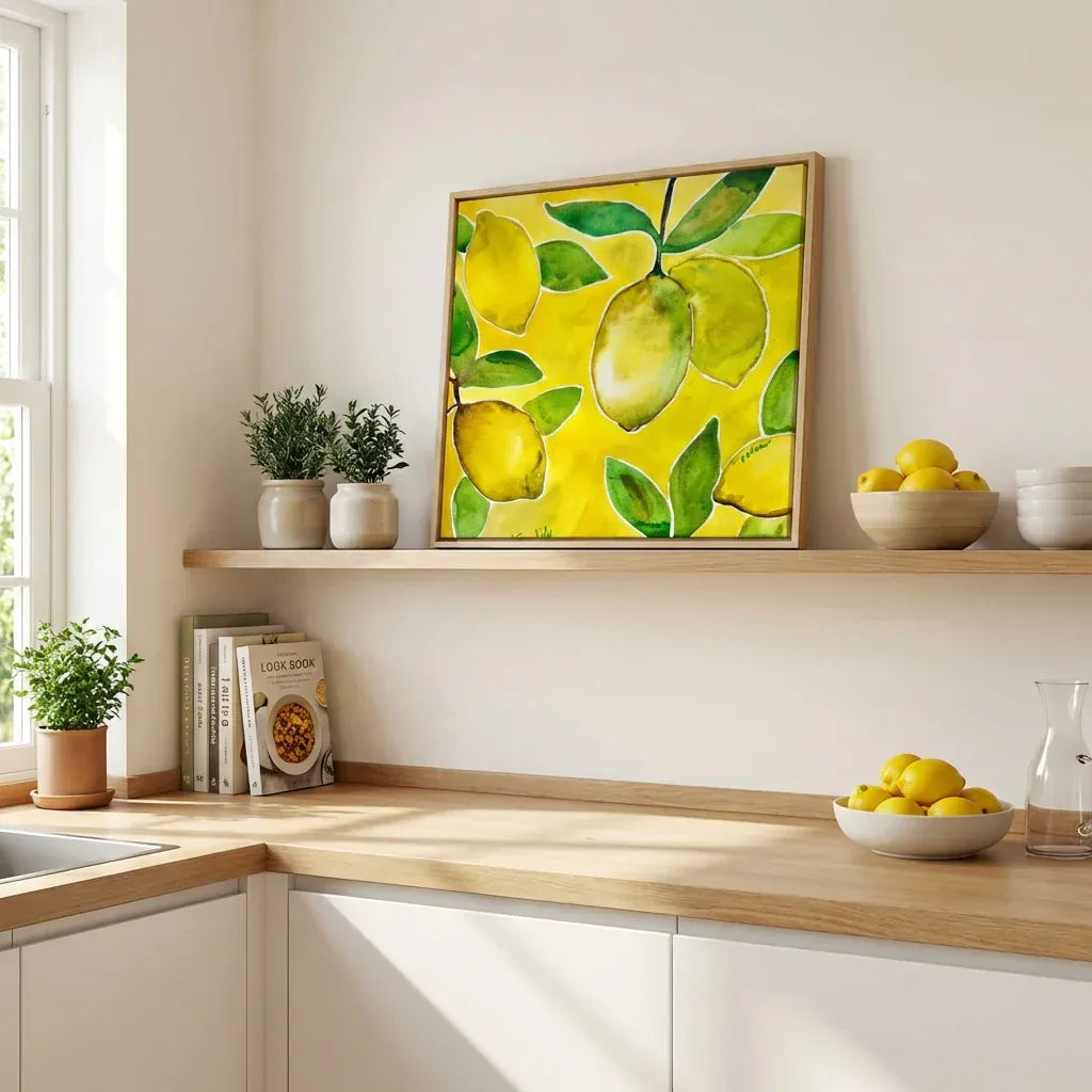 Room mockup featuring Vibrant Lemon Grove Art Print