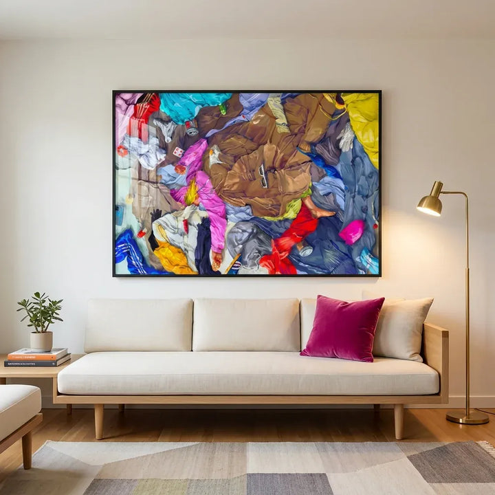 Room mockup featuring Colorful Clothes Chaos Art Print
