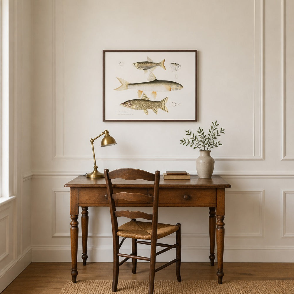 Tileo Carp Vintage Fish framed in a light country home