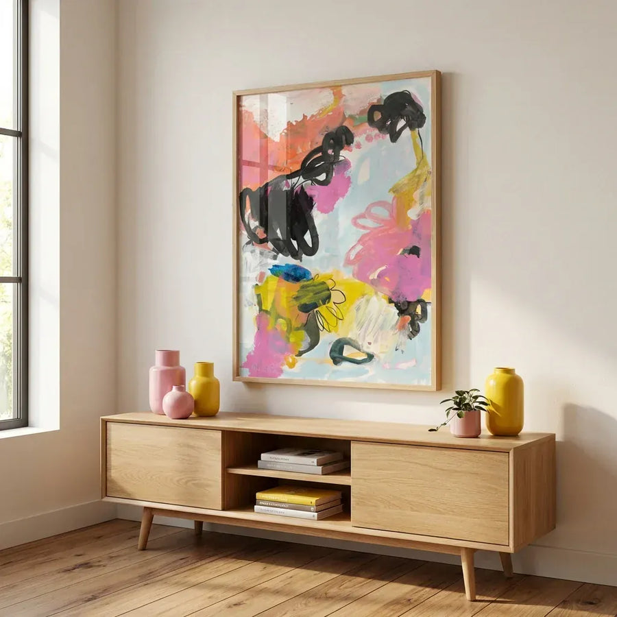 Vivid Abstract Blossoms Art Print in a room setting