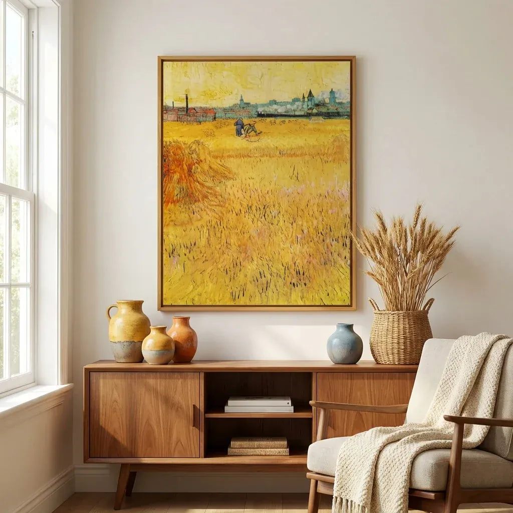 Room mockup featuring Wheat Field with Arles by Van Gogh Art Print