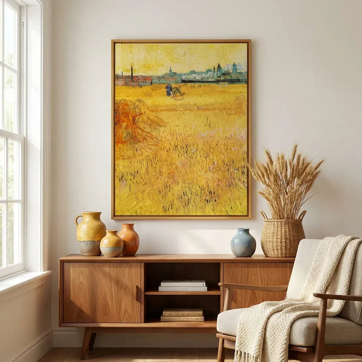 Room mockup featuring Wheat Field with Arles by Van Gogh Art Print