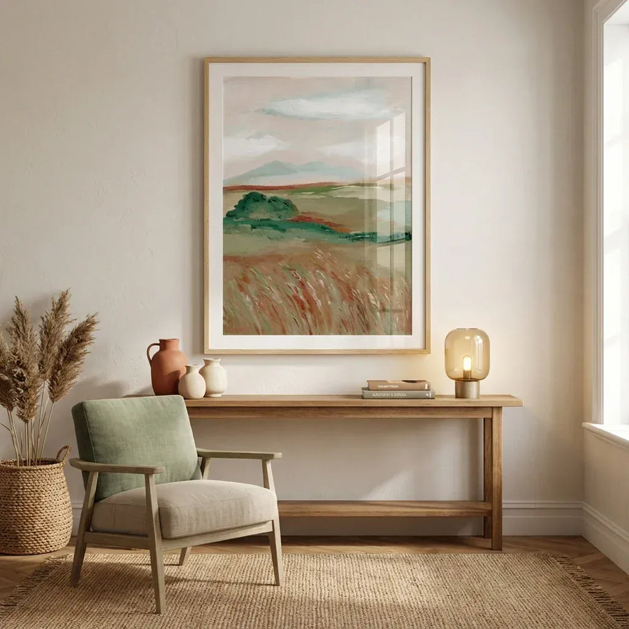 Wheat Meadow 2 Abstract Landscape Art Print in a room setting