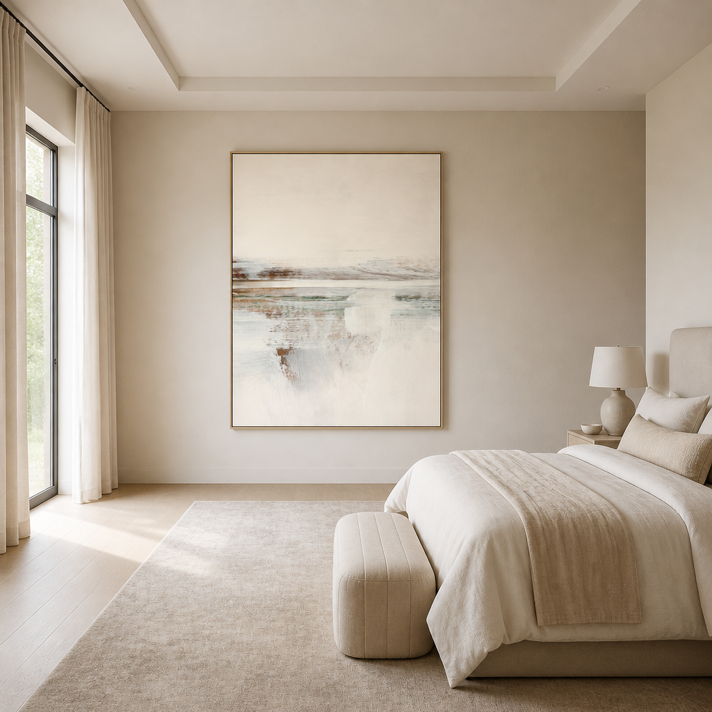 Whispering Shadows Abstract 1 Large Canvas Art on a large bedroom wall